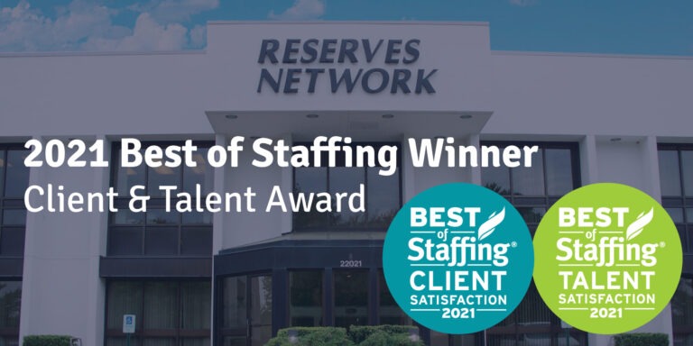 The Reserves Network Wins ClearlyRated’s 2021 Best of Staffing Client and Talent Awards for Service Excellence