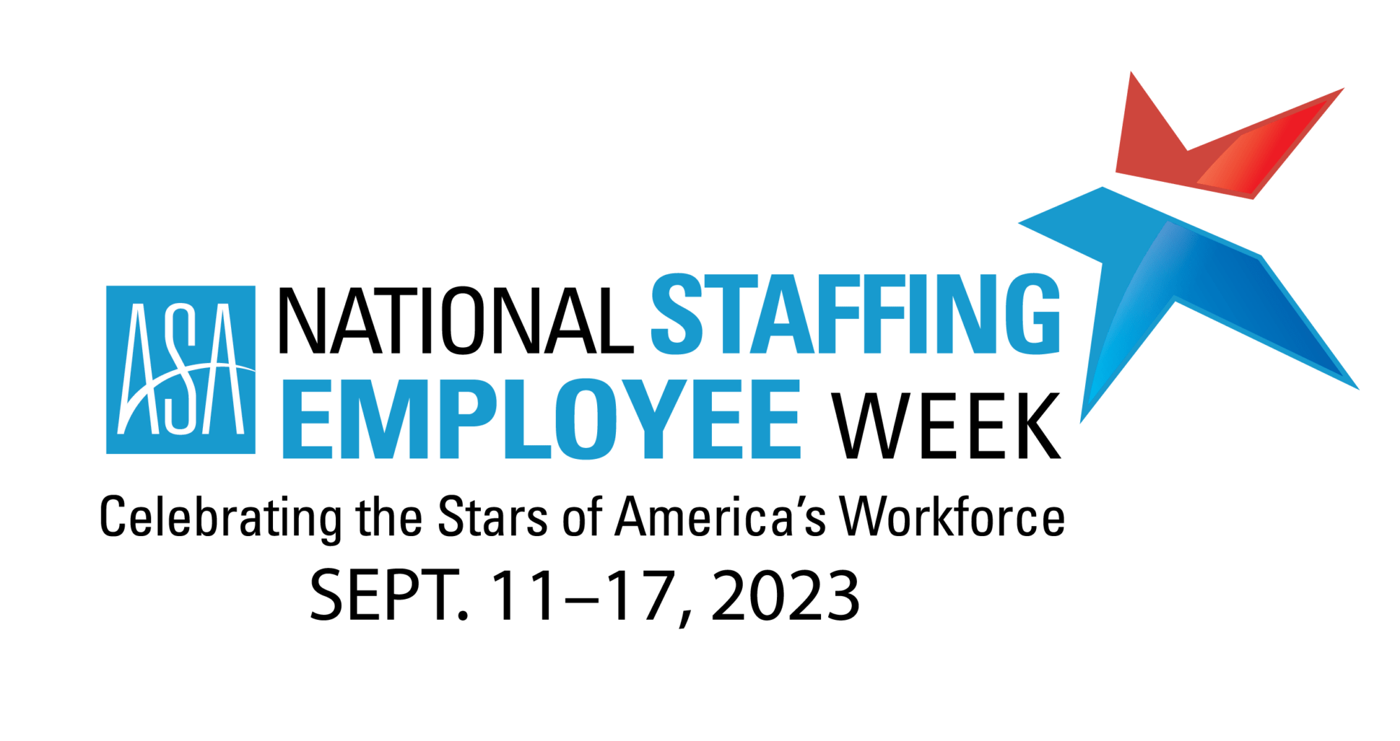 National Staffing Employee Week Logo - Celebrating the Stars of America's Workforce with the dates Sept 11-17, 2023